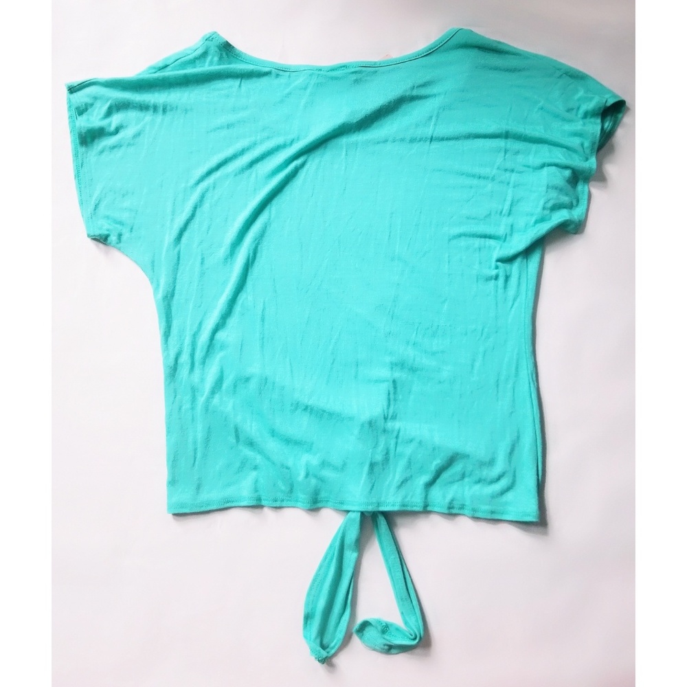 NWT Teal Rhinetone Tie Short Sleeve Top Large - Picture 4 of 4